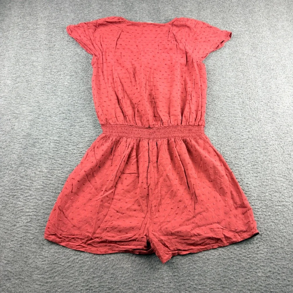 Aeropostale Women's S Small Rust Red Swiss‎ Dot Lace Trim Button Front Romper